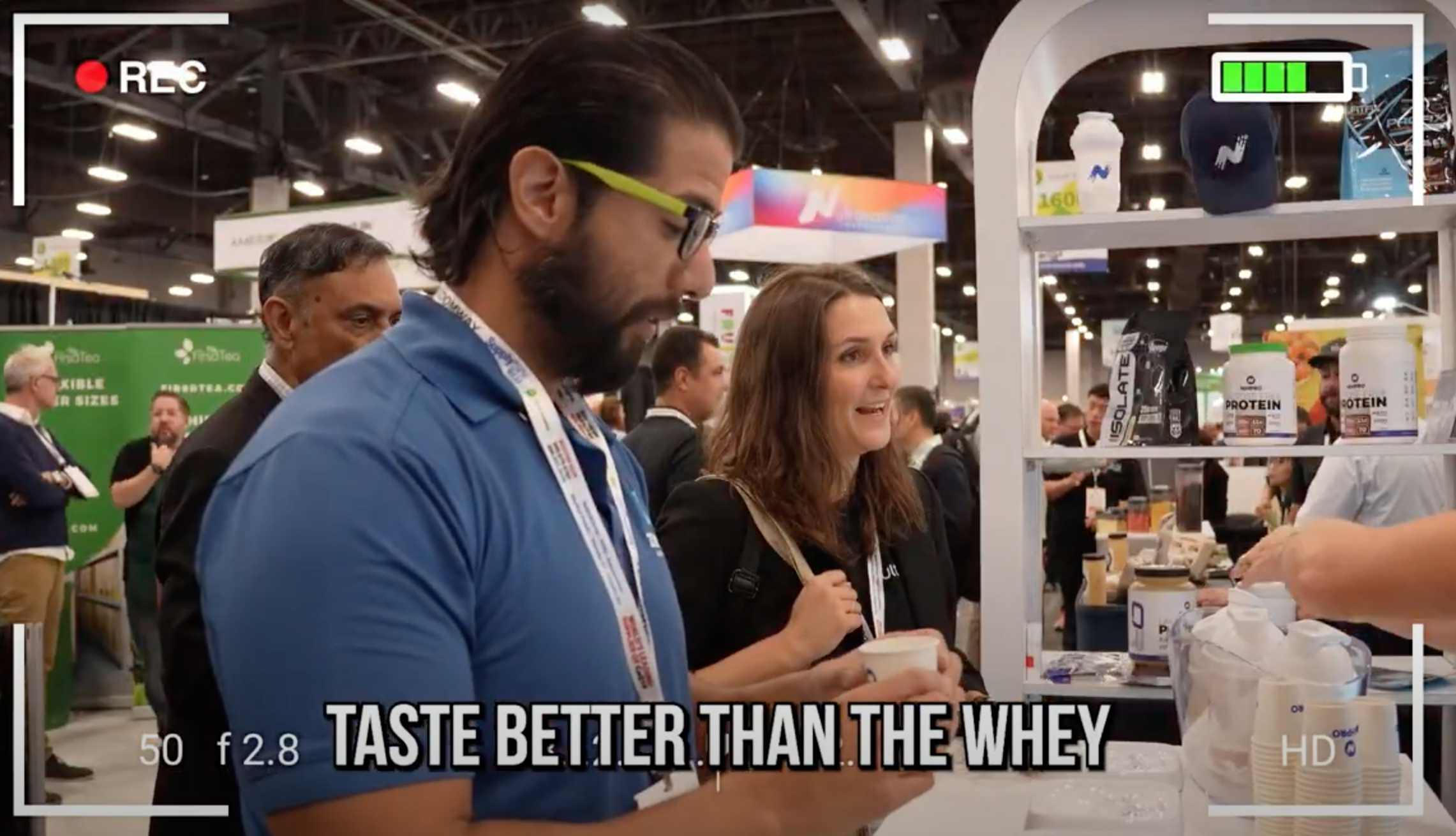 Sergio Hank at the NiHTEK® booth during the Vegas Protein Challenge, experiencing the taste and performance of NiHPRO®.