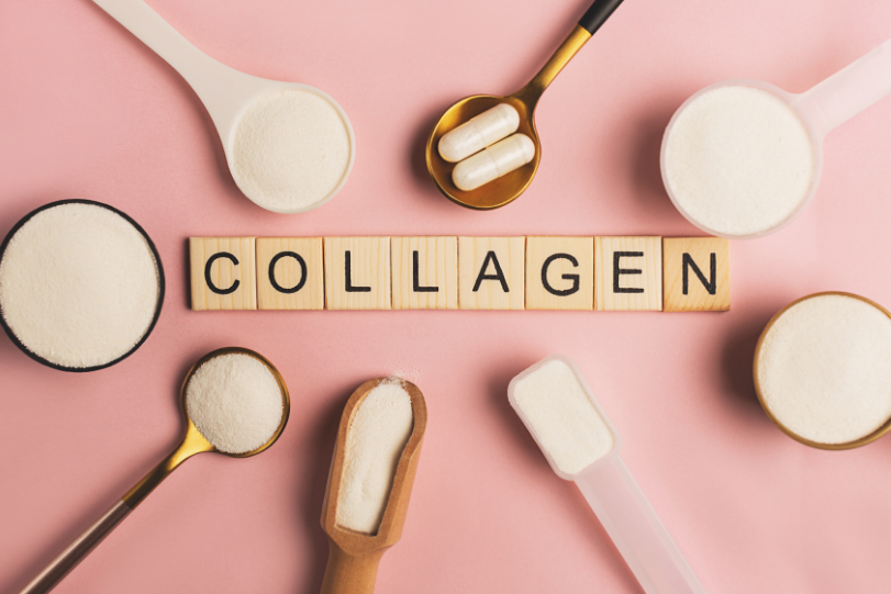 Collagen powder and protein-rich foods representing collagen quality evaluation.